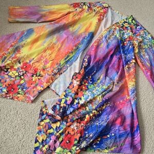 Colorful Abstract Print Open Front Lightweight Cardigan XL